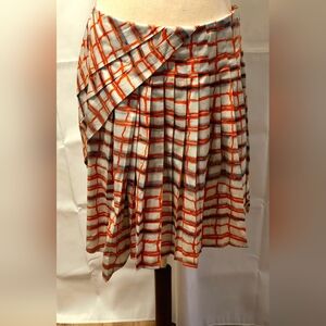 Orange and Blue Pleated A-Line Skirt